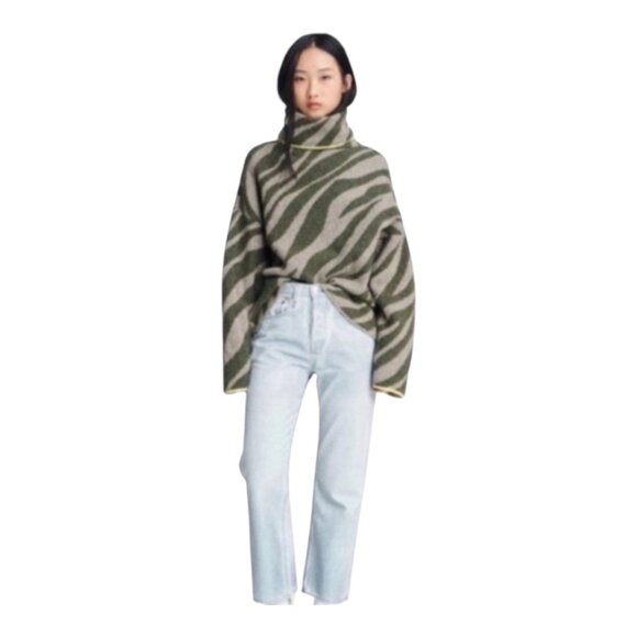 Rag & Bone Kiki Zebra Print Funnel Neck Sweater Wool Alpaca Blend Women's XS - Picture 1 of 10